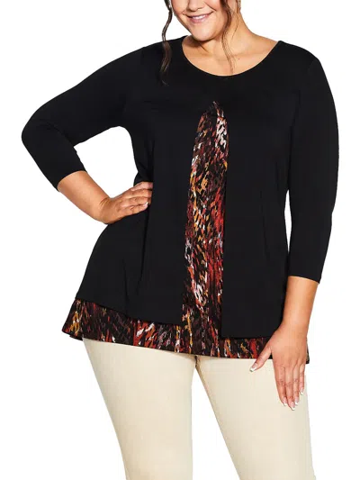 Shop Avenue Plus Womens Layered Printed Tunic Top In Black