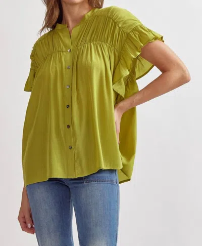 Shop Entro Chartreuse Ruffled Top In Green