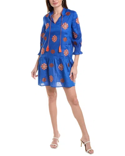 Shop Tyler Boe Niki Embroidered Linen Topper Dress In Blue