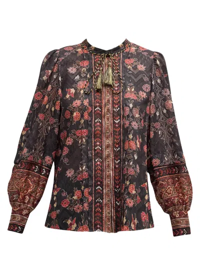 Kobi Halperin Laurena Floral-print Burnout Pintuck Blouse In Black