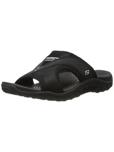 Shop Skechers Sun Fest Womens Leather Signature Sport Sandals In Black
