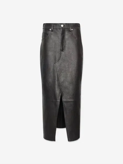 Shop Frame Long Leather Skirt In Black