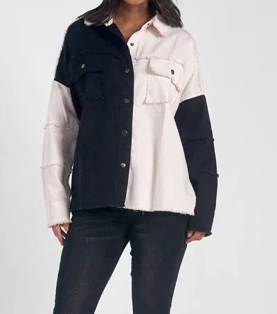 Shop Elan Seven Jacket Button Up Distressed In Black & White In Blue