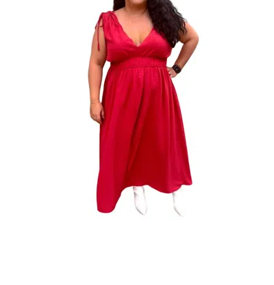 Shop Heyson Valerie Textured Woven Goddess Midi Flare Dress In Red