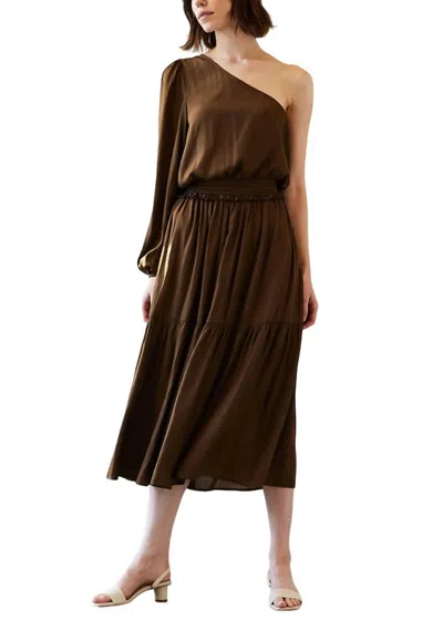 Shop Grade & Gather Starla One Shoulder Dress In Tapenade In Multi