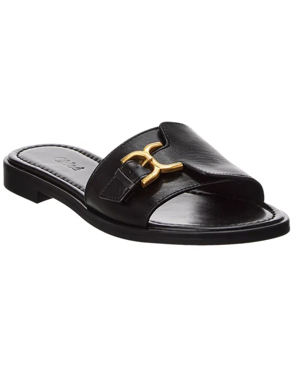Chloé Marcie Leather Buckle Flat Sandals In Black | ModeSens