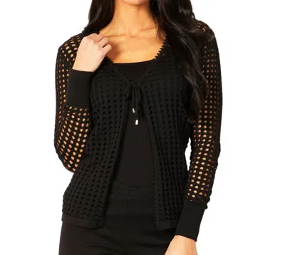 Angel Apparel Crochet Tie Up Cardigan In Black In Black