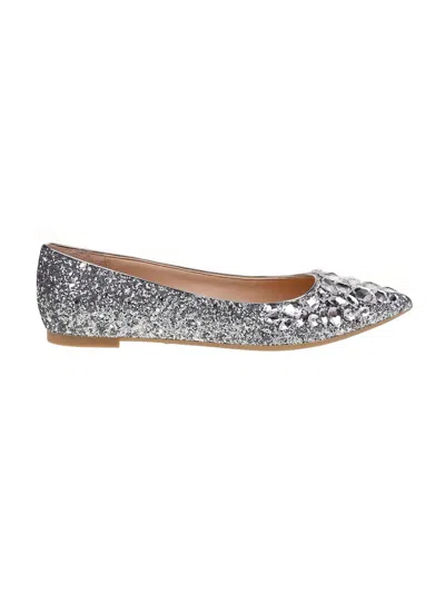 Shop Jewel Badgley Mischka Ulanni Womens Glitter Rhinestone Pointed Toe Flats In Silver