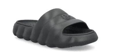 Shop Moncler Men's Footwear Lilo Black Crafted Logo Rubber Slides