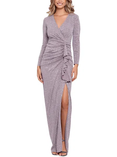 Shop Betsy & Adam Petites Womens Glitter Long Evening Dress In Grey
