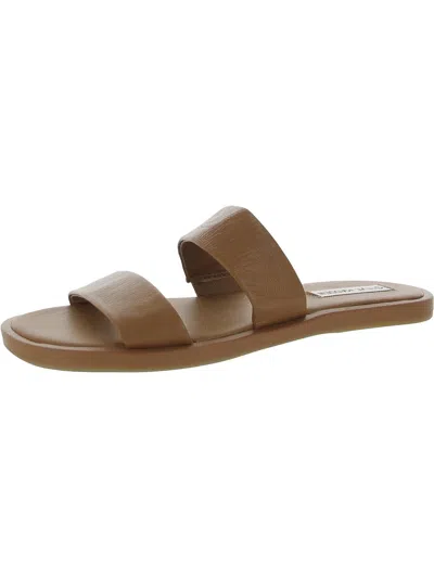Shop Steve Madden Favorable Womens Leather Slip-on Slide Sandals In Brown