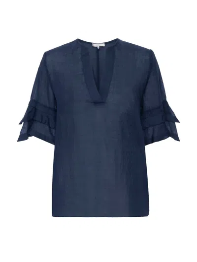Shop Frame Tiered Ruffle Blouse In Navy In Blue