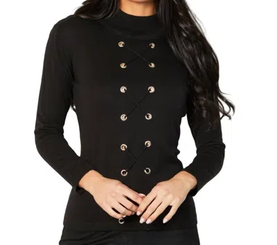 Shop Angel Apparel Lace Up Mock Neck Top In Black