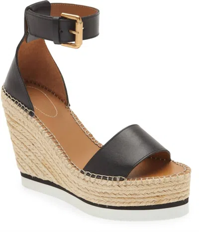 Shop See By Chloé Women's Glyn Wedge Heeled Leather Sandal In Black