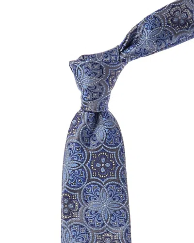 Shop Canali Silver & Blue Silk Tie