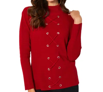 Angel Apparel Lace Up Mock Neck Top In Rouge In Multi