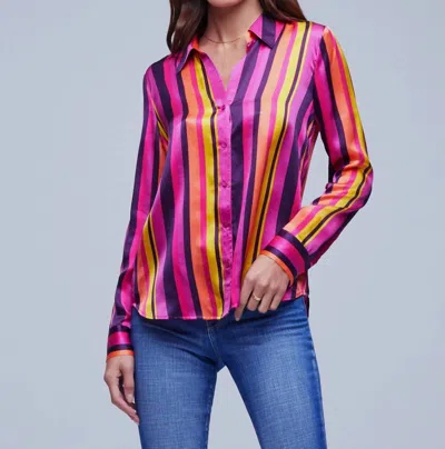 Shop L Agence Hailie Long Sleeve Blouse In Pink Multi Stripe