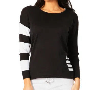 Angel Apparel Crew Neck Stripe Arm & Pocket Top In Black In Black