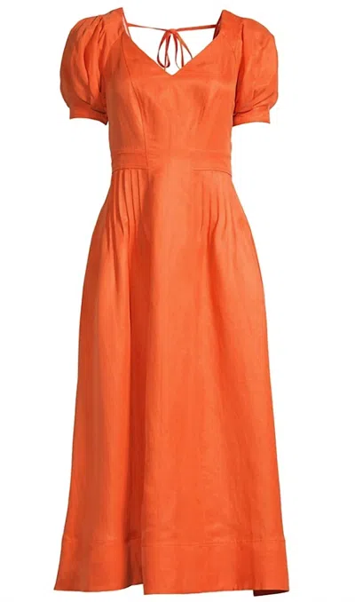 Ted Baker Opalz Puff-sleeved Linen-blend Midi Dress In Brown