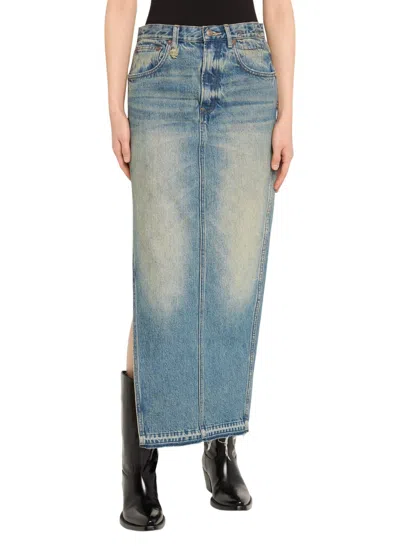 Shop R13 Side Slit Denim Skirt In Light Wash In Blue