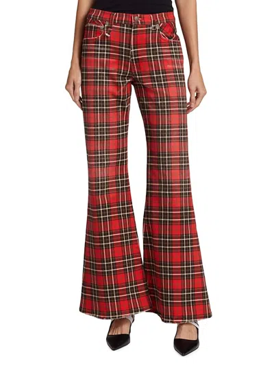 Shop R13 Janet Relaxed Flare Jean In Red Plaid In Multi
