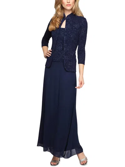 Shop Alex Evenings Womens Chiffon Sleeveless Dress With Jacket In Blue