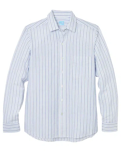 Shop J.mclaughlin J. Mclaughlin Stripe Gramercy Modern Fit Linen-blend Shirt In Blue