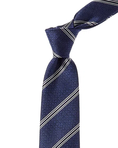 Shop Canali Navy Stripe Silk Tie In Blue