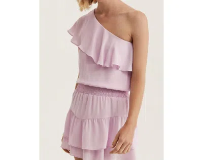 Shop Krisa One Shoulder Ruffle Dress In Lavender In Pink
