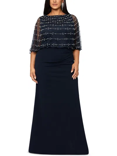 Shop Betsy & Adam Plus Womens Mesh Overlay Embellished Evening Dress In Blue