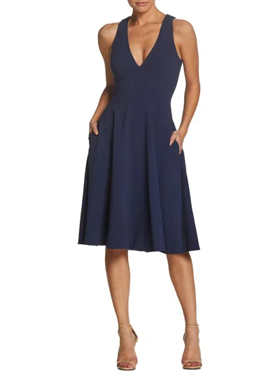 Shop Dress The Population Womens Textured Knee Length Fit & Flare Dress In Blue