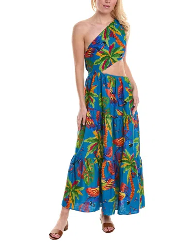 Shop Farm Rio Sunny Day One-shoulder Linen-blend Maxi Dress In Multi
