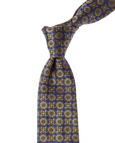 Shop Canali Blue & Yellow Silk Tie