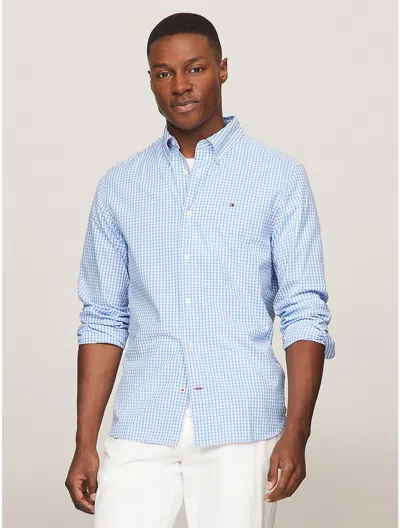 Shop Tommy Hilfiger Men's Regular Fit Gingham Poplin Shirt In Blue