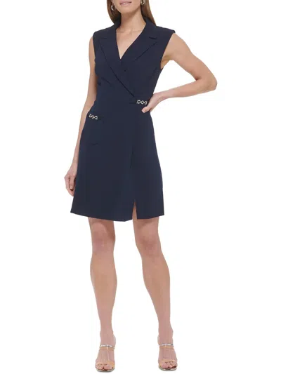 Shop Dkny Womens Crepe Chain Detail Mini Dress In Blue