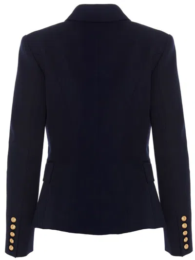 Shop Balmain Double Breast Blazer Jacket With Logo Buttons In Blue