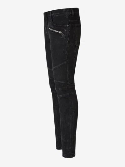 Shop Balmain Slim Fit Biker Jeans In Zipper Detail On The Pockets