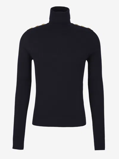 Shop Balmain Wool Turtleneck Sweater In Midnight Blue