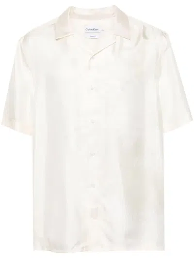 Shop Calvin Klein Satin Silk Flower S/s Shirt Clothing In White