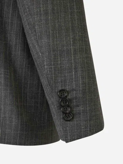Shop Canali Textured Wool Suit In Antracite Grey