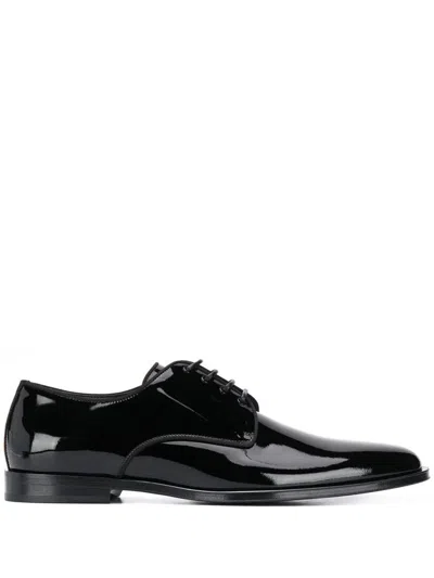 Shop Dolce & Gabbana Derby Glossy Lux Shoes In Black