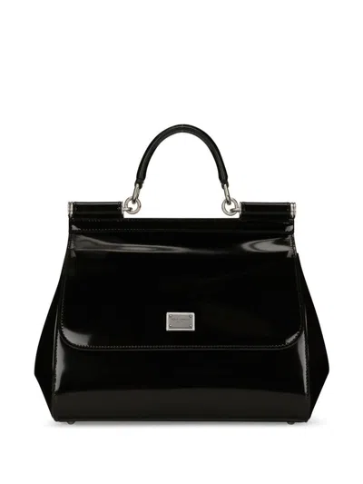Shop Dolce & Gabbana Shiny Calfskin Hand Bags In Black