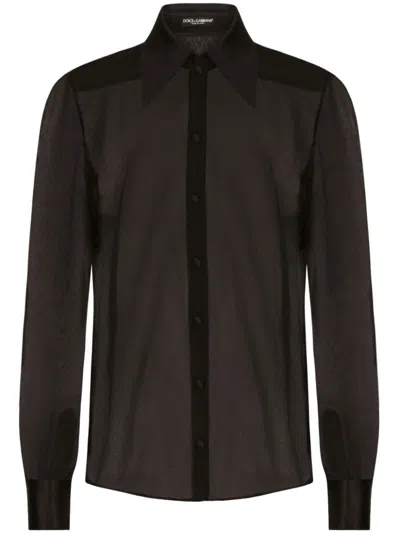 Dolce & Gabbana Silk Chiffon Shirt With Satin Details In Black