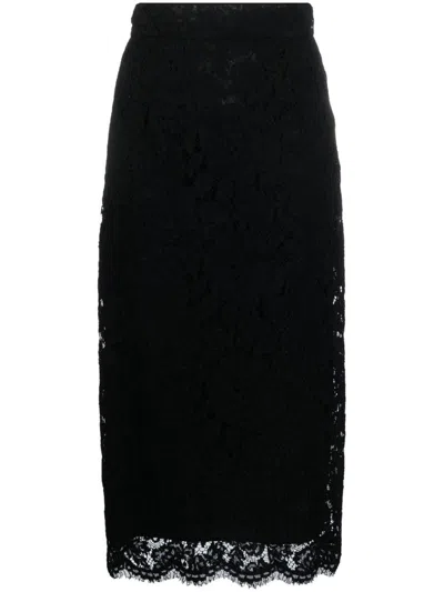 Dolce & Gabbana Lace Scalloped-hem Midi Skirt In Black