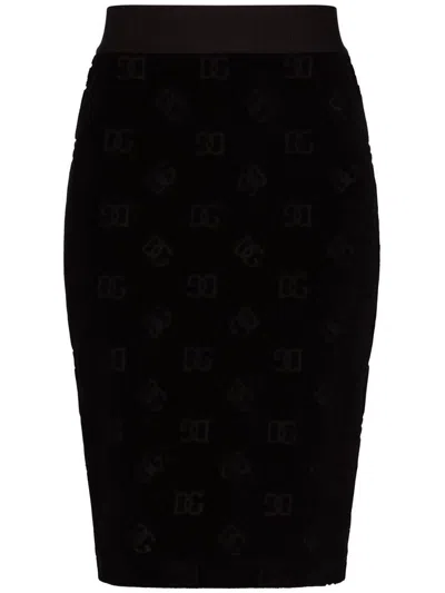 Dolce & Gabbana Black Skirt With Monogram Print In Black