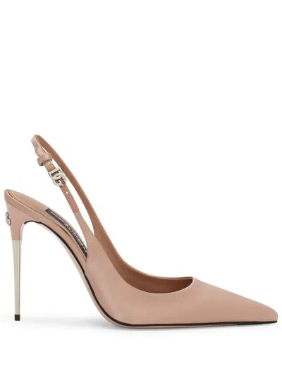 Shop Dolce & Gabbana Slingback Satin Shoes In Nude & Neutrals