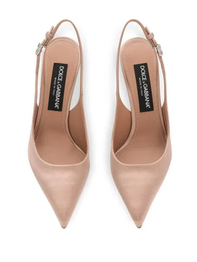 Shop Dolce & Gabbana Slingback Satin Shoes In Nude & Neutrals