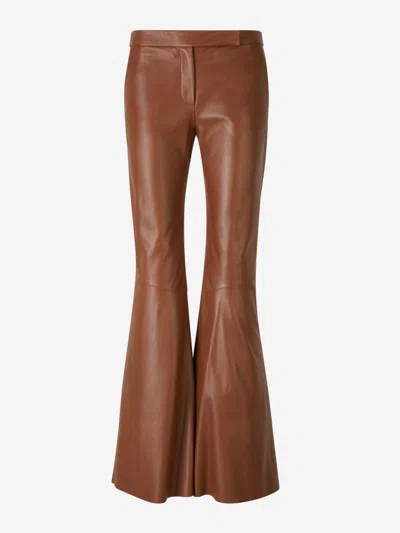 Shop Dorothee Schumacher Flared Leather Pants In Brown