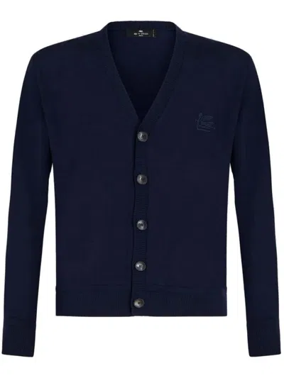 Shop Etro Knitted Cardigan Clothing In Blue