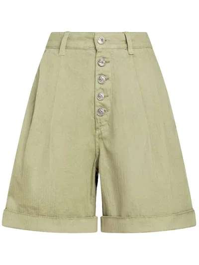 Etro Herringbone-pattern Cotton Bermuda Shorts In Green